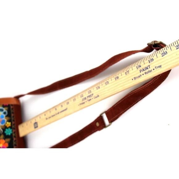 HANDCRAFTED BROWN GENUINE LEATHER SUEDE EMBROIDERY FLAP XBODY PURSE SHOULDER BAG - Picture 16 of 16